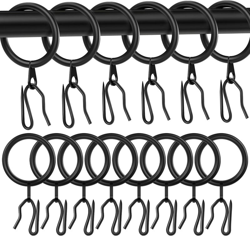 Dpyrrhic 30Pcs Metal Curtain Rings 42mm Interior Diameter and 30 Pcs Curtain Drapery Pin Hooks,Black Curtain Hooks for Drapes,Window,Shower Curtain - Image 1